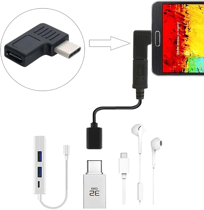 NFHK 90 Degree Right & Left Angled USB 3.1 Type-C Male to Female Extension Adapter for Laptop & Tablet & Mobile Phone