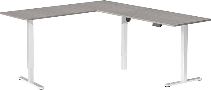 VIVO Corner Standing Desk, 75 x 63 inch Reversible L-Shaped Workstation, Electric Height Adjustment, Home, Office, and Reception Rooms, Dark Gray Table Top White Frame, DESK-E3CTWG-75