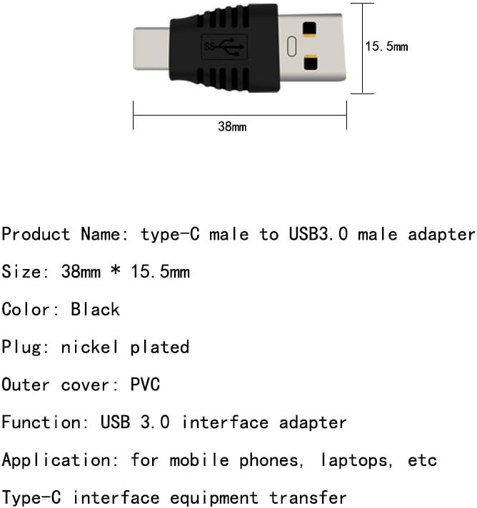 Type-C Male to USB3.0 Male Adapter,USB C to USB A 5G 3A Converter, USB 3.1 AM to CM Support Data Synchronization and Charging, Suitable for Mobile Phones, Computers,2-Pack