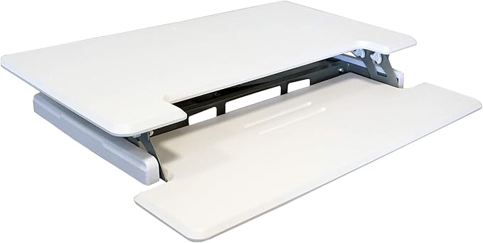 Victor High Rise DCX610W Height Adjustable Compact Desk with Keyboard Tray Standing Desktop Converter, 33 Inches, White