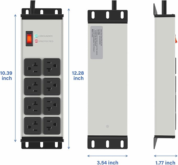 CCCEI 2PCS Heavy Duty Power Strip Surge Protector 20 AMP, 8 Outlets 12 Gauge Industrial Shop Garage Metal Multiple Outlets, 6 FT Extension Cord 5-15P Adapter High Amp 6-20R T-Slot 20a for Appliance