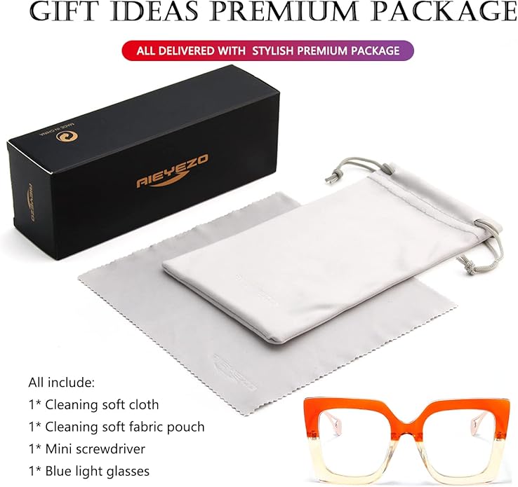 AIEYEZO Oversized Blue Light Glasses for Women, Anti Fatigue Prevent Headache Computer Eyeglasses