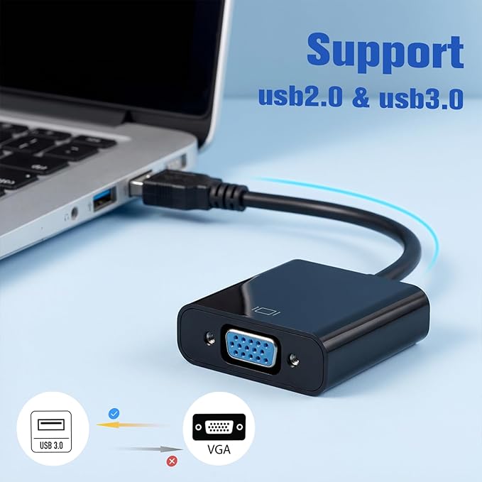USB to VGA Adapter for Monitor, VGA to USB 3.0/2.0 Converter,1080P Multi-Display Video Cable for Laptop, Desktop, HDTV, Monitor, Projector
