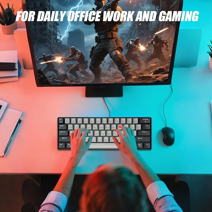 abucow 60% Mechanical Gaming Keyboard Blue Switch Wired Compact Keyboard Anti-Ghosting No-Conflict 61 Swappable keycaps Ergonomic Design for Windows/Mac