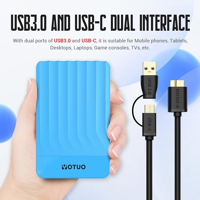750GB Portable External Hard Drive Storage Expansion Mobile HDD USB 3.0 for PC, Mac, Desktop, Laptop, PS4, PS5, Xbox One X/S, Xbox 360, Xbox Series X/S, Office & Game (Blue)