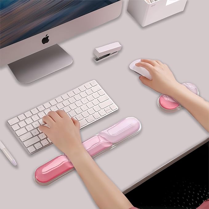 Ergonomic Keyboard Wrist Rest, Gel Wrist Rest for Keyboard and Mouse, Wrist Support and Keyboard Pad for Typing Pain Relief, Anti-Slip Base, Suitable for Office, Laptop, Computer, Gaming (Pink)