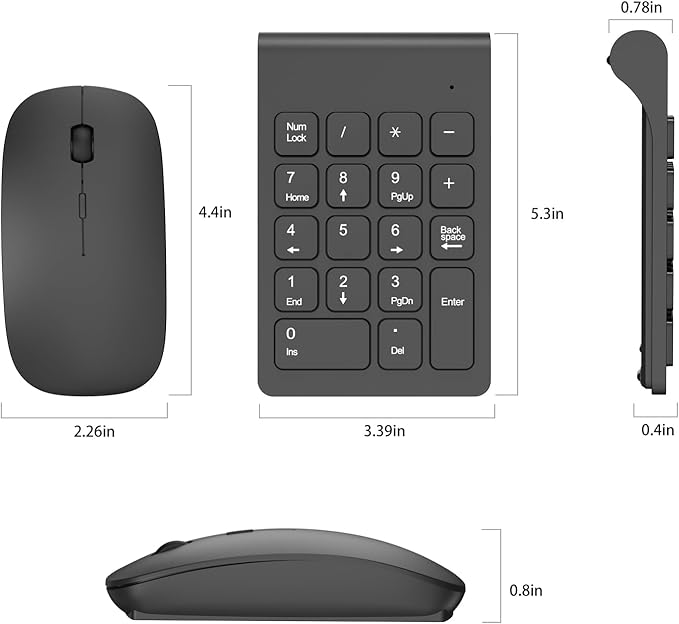 TRELC Wireless Numeric Keypad, Mini 2.4G 18 Keys Number Pad, Portable Silent Financial Accounting Numeric Keypad Keyboard Extensions with Wireless Mouse for Laptop, PC, Desktop, Notebook(Black)