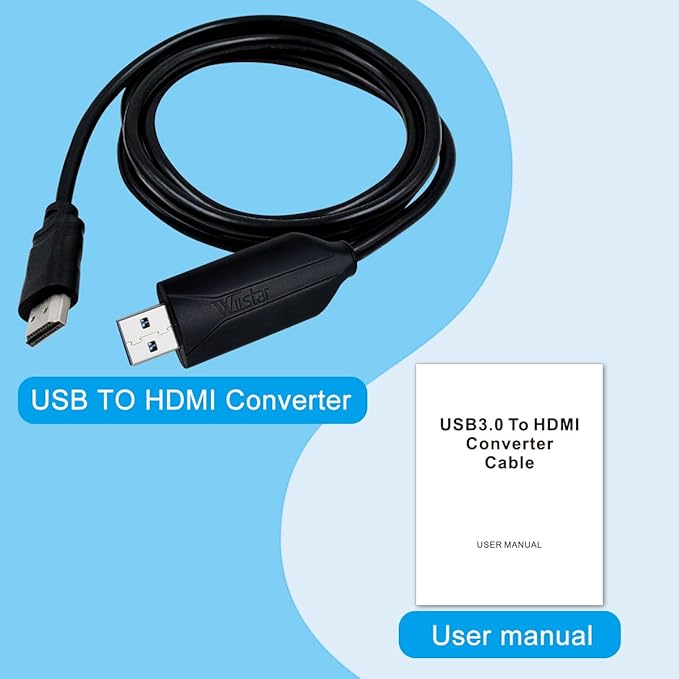 USB to HDMI Adapter with chip 4.92FT Cable,USB 3.0 & 2.0 to HDMI 1080P Video Audio Converter for PC, Laptop to Monitor,HDTV Support Android,XP/7/8/10,MAC OS