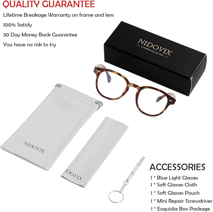 NIDOVIX Retro Round Blue Light Blocking Glasses for Men Women, Vintage Frame Non-prescription Computer Reading Eyeglasses