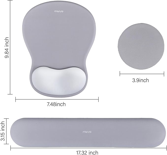 MOSISO Wrist Rest Support for Mouse Pad&Keyboard Set, Curved Ergonomic Mousepad&Coaster Non-Slip Base Home/Office Pain Relief&Easy Typing Cushion with Soft Cloth&Silicone Lining, Gray