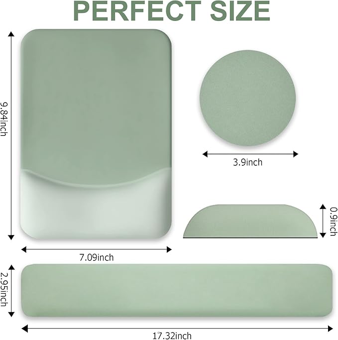 Ergonomic Mouse Pad with Wrist Rest, Gel Keyboard Wrist Rest and Memory Foam Wrist Rest for Computer Keyboard, Typing Pain Relief, Non-Slip Base Rectangular Mousepad for Gaming, Office, Home, Green