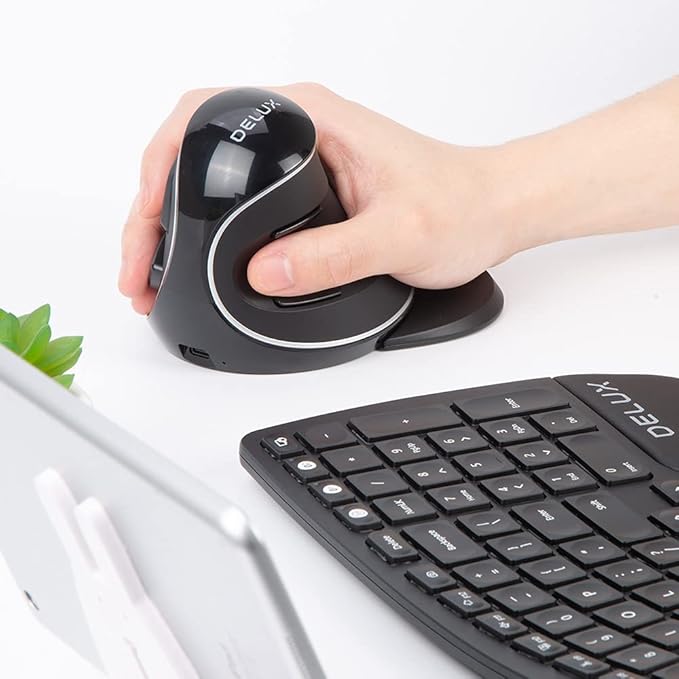 DELUX Wireless Ergonomic Vertical Mouse, Rechargeable Ergo Mouse for large Hands, Slient Click, Removable Wrist Rest, Up to 4000 DPI, 6 Buttons,2.4G Dual Mode, Compatible with Laptop/PC (M618PD-Black)