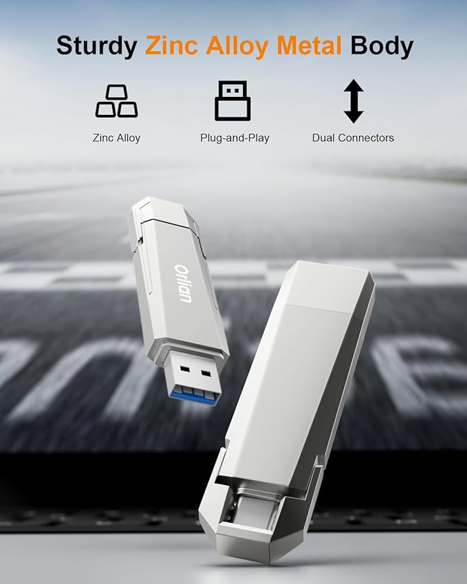 256G External Portable SSD USB Solid State Drive, Up to 1000MB/s 3.2 Gen 2 Solid State, Type C + USB A Dual Drive for Phone/Android Laptops/Windows/Mac, Silver