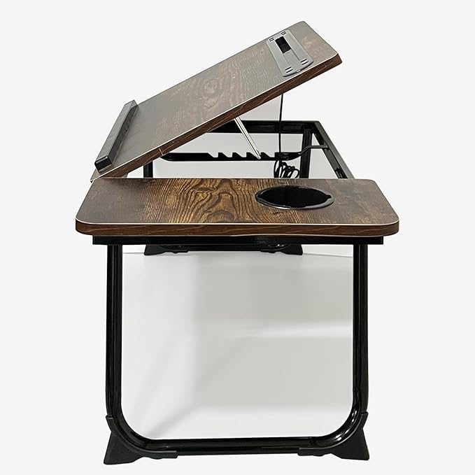 Laptop Desk for Bed, Laptops Bed Tray Desk with 5 Different Angles, Foldable Laptop Bed Table with USB Charge Port and Cup Holder for Writing Working (Rustic Brown)