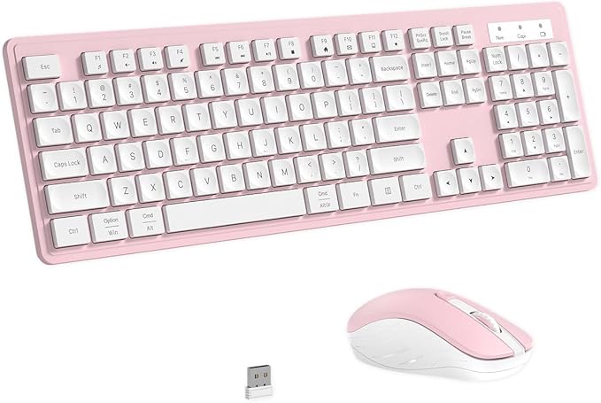 Wireless Keyboard and Mouse, 2.4GHz Cordless Keyboard Mouse Combo, Optical Mouse, Plug and Play USB Receiver, Compatible with Windows, Mac, Laptop, and PC๏ผWhite Pink๏ผ