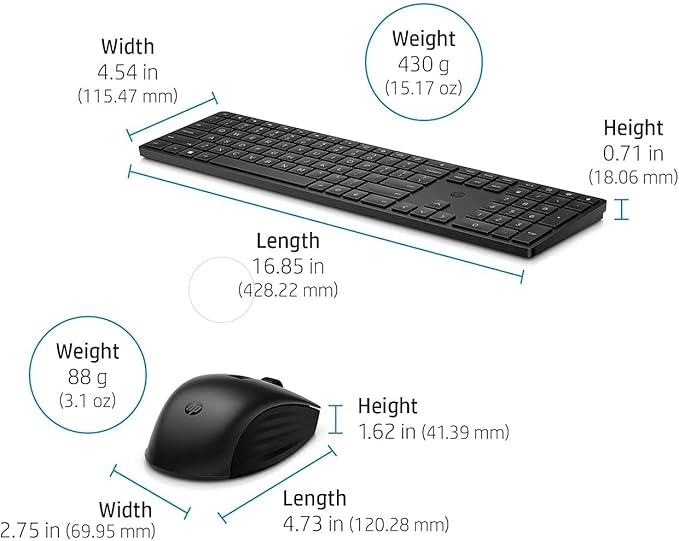 HP 650 Wireless Keyboard & Mouse Combo - 2.4Ghz Wireless, USB Receiver, Low-Profile Keys, 20+ Programmable Keys, DPI Mouse - 20+ Months Keyboard, 24+ Mouse Battery - Win, Chrome, MacOS (4R013AA#ABL)