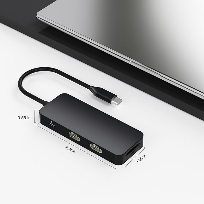 USB C Docking Station Dual Monitor for Dell/HP/Mac Laptop, Dual HDMI Adapter for 2 Monitors, HDMI Splitter for Dual Monitors Extended Display, 8 in 1 USB C Hub Multiport Adapter with HDMI/USB/PD/SD/TF