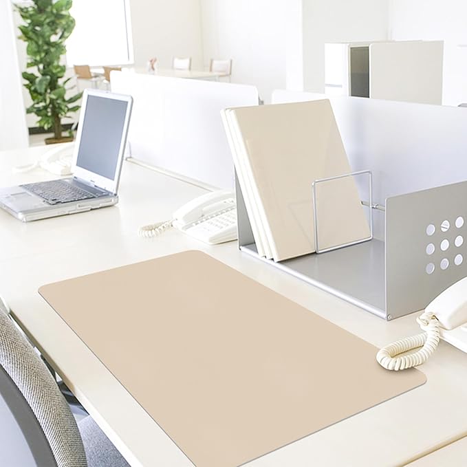 Non-Slip Desk Pad Mat, Leather Beige Desk Mat for Desktop, Large Mouse Pad, Waterproof Computer Mouse Mat Desktop Protector for Office/Home, 23.6" x 13.7"