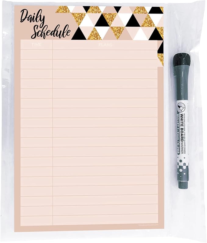 Dry Erase Daily Schedule Planner Sticker Decal by Glassboard Studio | Removable & Reusable | Magnetic Fine-Tip Marker Included (6 x 9 inches, Rose & Gold)