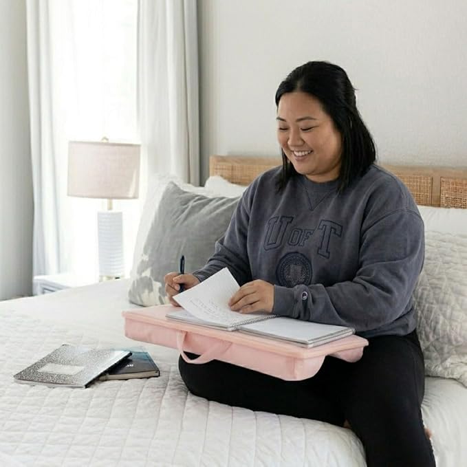 LAPGEAR Original Lap Desk – Large (17.9” x 13”) | Fits Up to 17.3” Laptops | Cushioned with Device Ledge, Pencil Tray & Handle | Portable & Lightweight | Rose Quartz – Style No. 45154