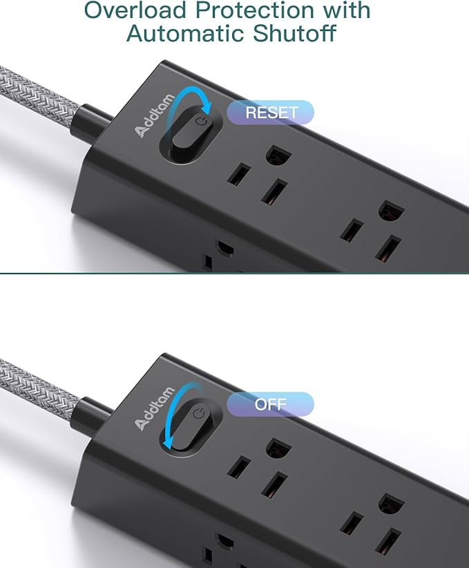 Surge Protector Power Strip - 25 FT Extension Cord, Power Strip with 12 Widely AC Outlet 3 USB, Flat Plug Wall Mount Overload Protection, 1050J, Desk Charging Station for Home Office, ETL Listed,Black
