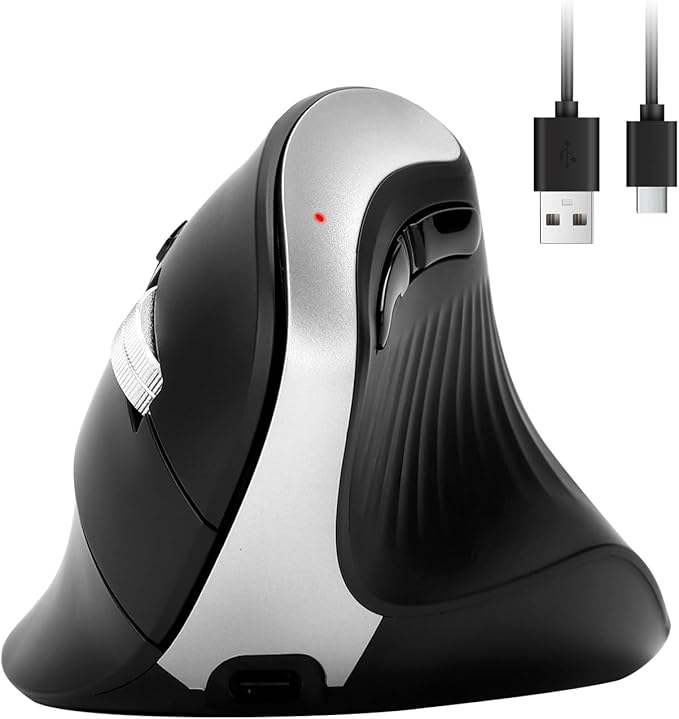 Wireless Ergonomic Vertical Mouse, Rechargeable Tri-Mode (Dual Bluetooth + 2.4G USB) Optical Mouse with Adjustable RGB Lighting, Multi-Device Control for Laptop, PC, Mac, iPad, Desktop (Black)