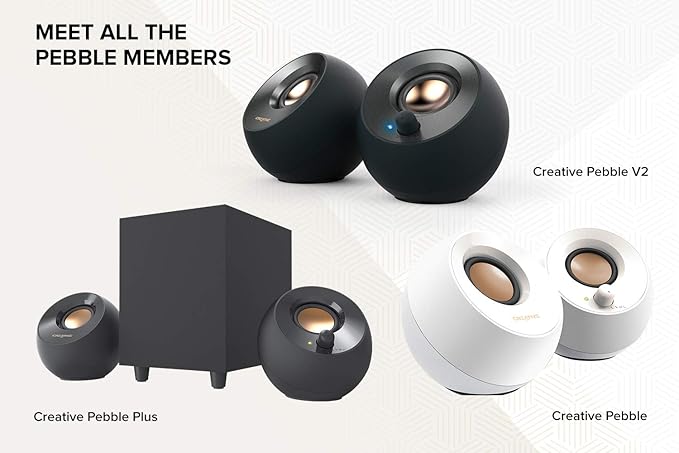 Creative Pebble V2 - Minimalistic 2.0 USB-C Powered Desktop Speakers, 3.5 mm AUX-in, Up to 8W RMS Power for Computers and Laptops, Type-A Adapter Included and Extended Cable (Black)