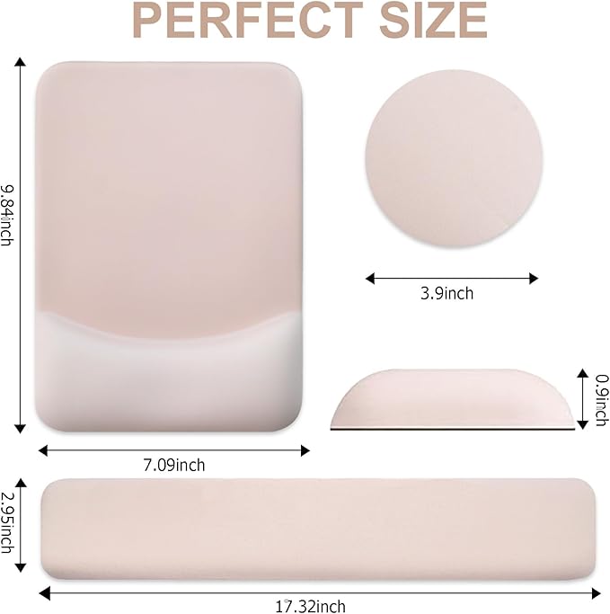 Ergonomic Mouse Pad with Wrist Rest, Gel Keyboard Wrist Rest and Memory Foam Wrist Rest for Computer Keyboard, Typing Pain Relief, Non-Slip Base Rectangular Mousepad for Gaming, Office, Home, Apricot