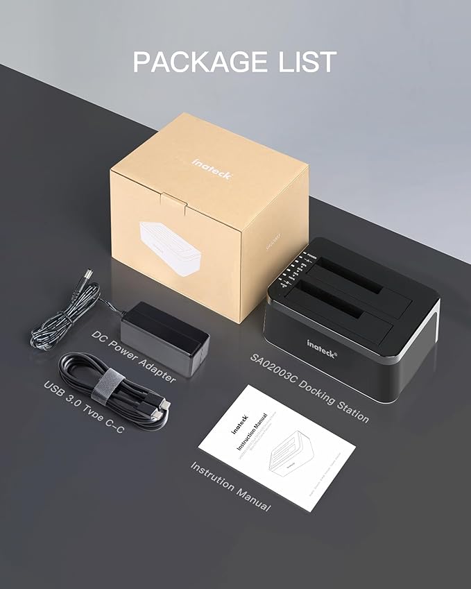 Inateck RGB USB 3.0 USB-C Port Hard Drive Docking Station with Offline Cloning, for 2.5/3.5 Inch SATA HDDs and SSDs, 2 x 20TB Dual Bay Docking Station, UASP Supported, SA02003C