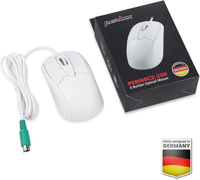 Perixx PERIMICE-209 P, Wired PS2 Optical Mouse with Scroll Wheel and 1000 DPI, White (11832)