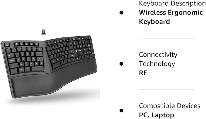 X9 Wireless Ergonomic Keyboard with Cushioned Wrist Support - Type Comfortably Longer - Wireless Split Keyboard for Laptop, PC & Chrome Computer with 110 Ergo Keys & 5ft Cable