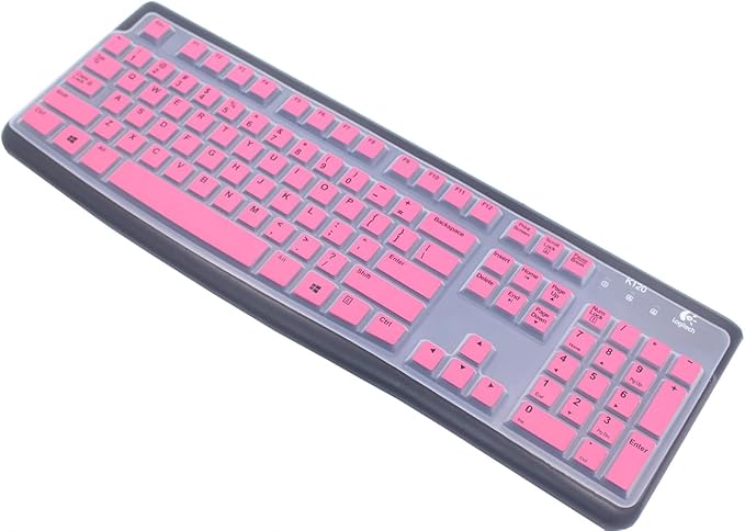 Silicone Keyboard Skin Cover Protector Compatible for Logitech K120 & MK120 Full-Size Wired Keyboard, MK120 & K120 Keyboard Protective Accessories (Pink)