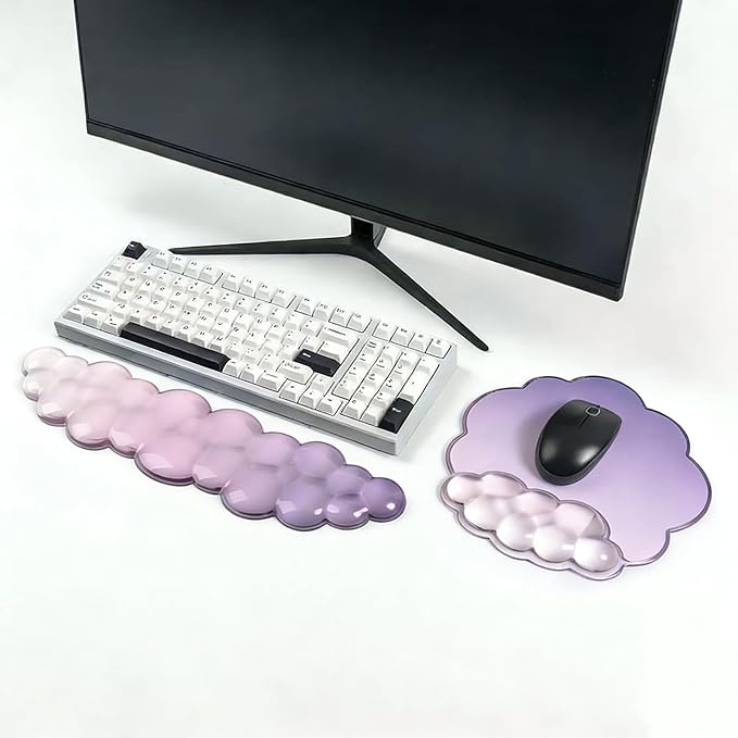 Gradient Purple Cloud Keyboard Wrist Rest with Gel Mouse Pad - Cute Office Accessories Ergonomic Mouse Pad for Computer/Laptop/Gaming/Home/Office/Typing Pain Relief