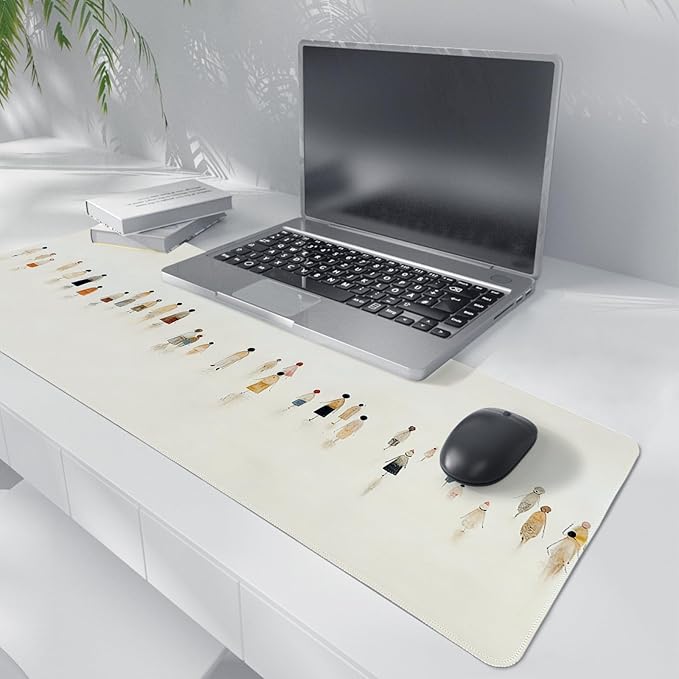 Beige Summer Beach Mouse Pad,XL Large Art Minimalist Abstract People Desk Mat,Aesthetic Calming Beach Crowd Desk Mat for Home Office Dorm Desktop Decor,31.5x11.8 Inch