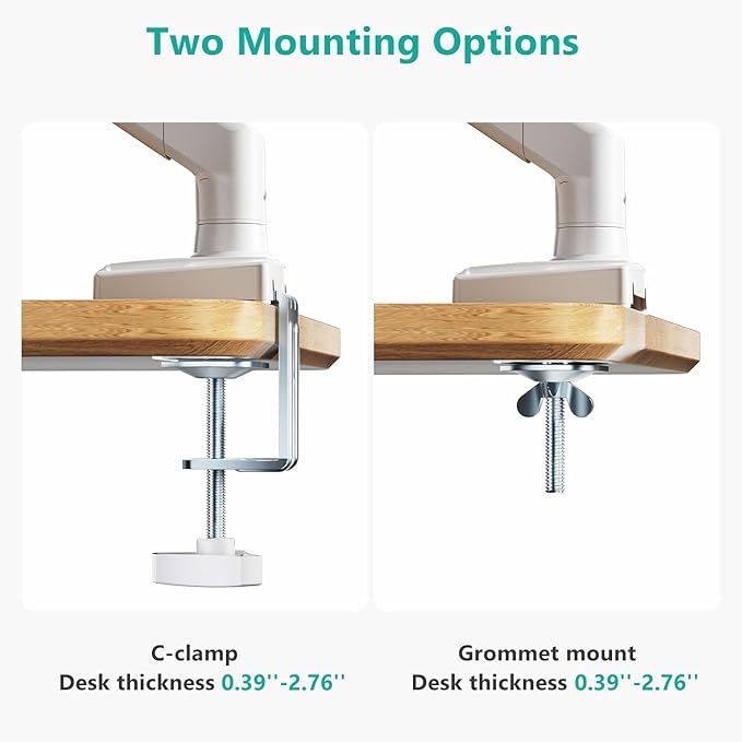 WALI Single Monitor Arm Mount Stand, Adjustable Gas Spring Arm Monitor Mount for Display up to 32 Inch,19.8lbs Capacity (GSMP001W), White