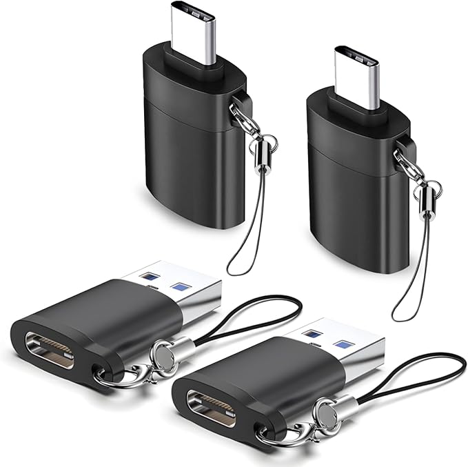 4 Pack USB to USB C Adapter, 2Pack Type C Female to A Male Converter,2Pack USB C Male to USB 3.0 Female OTG Converter for Apple Watch Ultra 8 9,iPhone 16 15 Pro Max 14 13,AirPods, Samsung S24S Black