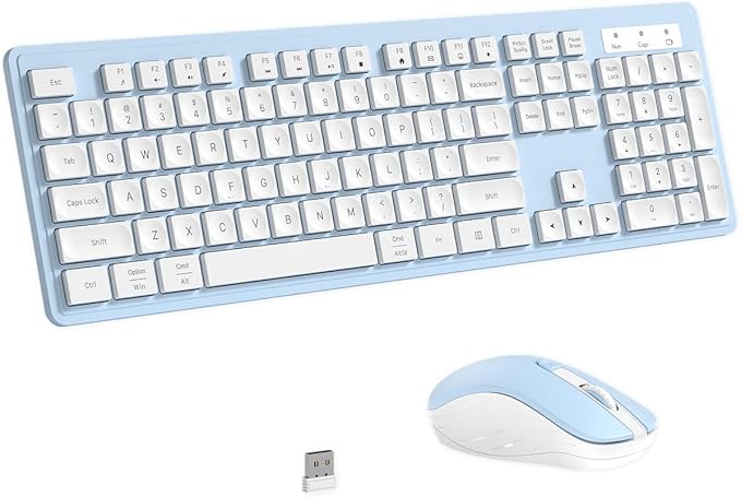 Wireless Keyboard and Mouse, 2.4GHz Cordless Keyboard Mouse Combo, Optical Mouse, Plug and Play USB Receiver, Compatible with Windows, Mac, Laptop, and PC๏ผWhite Blue๏ผ