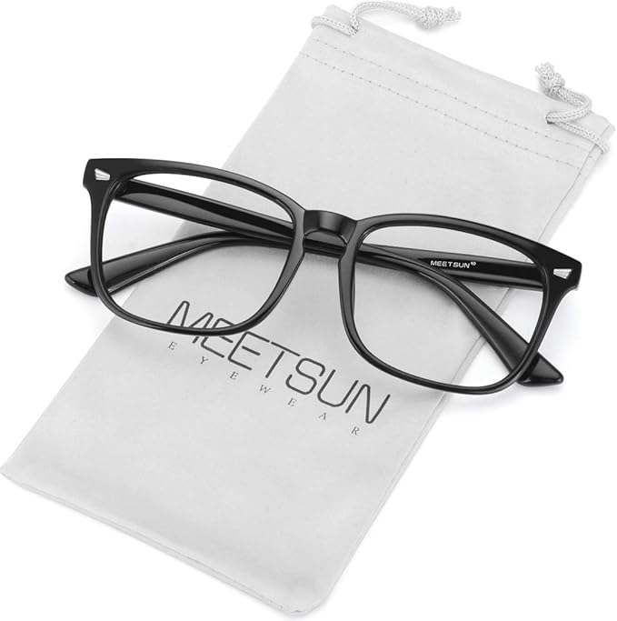 MEETSUN Blue Light Blocking Glasses Women Men, Anti Eye Strain Headache (Sleep Better),Computer Glasses UV400 Lens (T1 Black-Transparent Lens)