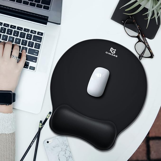 Gimars Upgrade Round Mouse Pad with Wrist Rest, Enlarge Smooth Superfine Fibre Memory Foam Ergonomic Comfortable Gaming Mousepad with Nonslip Base for Pain Relief, Laptop Computer Office, 10.8 x 9.7''