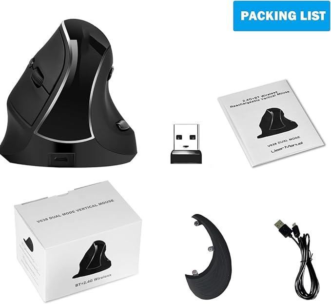 Eelexa Ergonomic Vertical Mouse: 2.4G Bluetooth Dual Mode Optical Computer Mice,Wireless Rechargeable Mouse with Removable Palm Rest,Compatible with Windows and MAC OS (V638 Dual Mode)