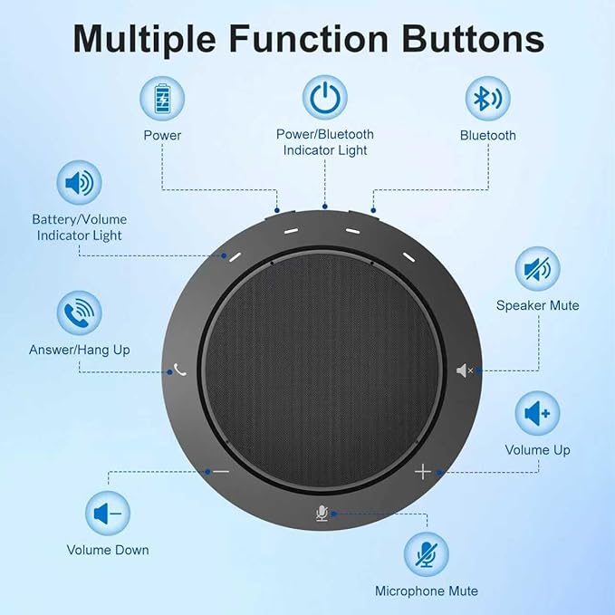 Conference Speaker and Microphone, Dual AI Mics with 360° Voice Pickup & Clear Sound, 10–14H Call Time, Bluetooth & USB-C/A Connection, Speakerphone for 1–6 People, Small Teams & Home Office