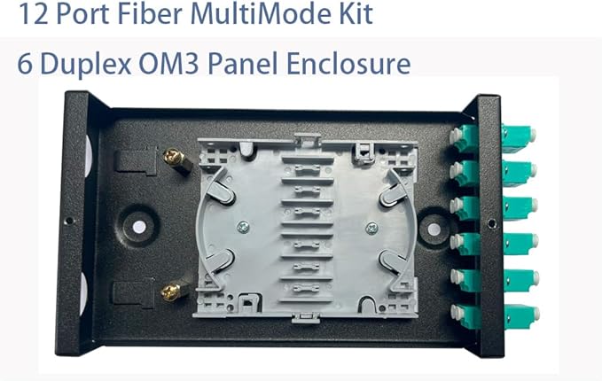 6-Port Fiber Optic Wall Mount Enclosure, OM3 Multimode LC-UPC, 12-Core Box with Pigtails, Black
