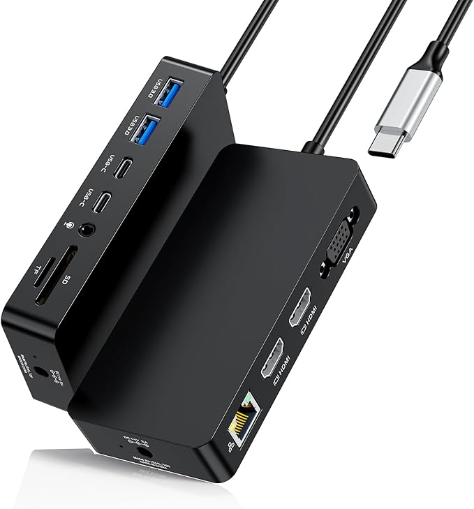 Surface Thunderbolt 4 Dock Triple Displays 4K HDMI*2+VGA, 12 in 1 Surface Pro Docking Station with 100W Power Adapter for Microsoft Surface Pro 12/11/10/9/8/X/7+/7,Laptop 7/6/5/4/3,Laptop Go,Studio