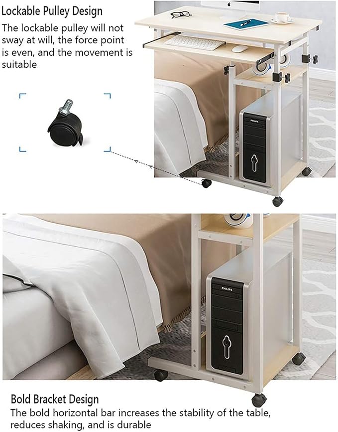 BBNB Laptop Desk, Standing Height Adjustable Computer Desk with Mobile Phone Tablet PC Slot Movable with Wheels, Portable Side Table for Bed Sofa (Color : B)