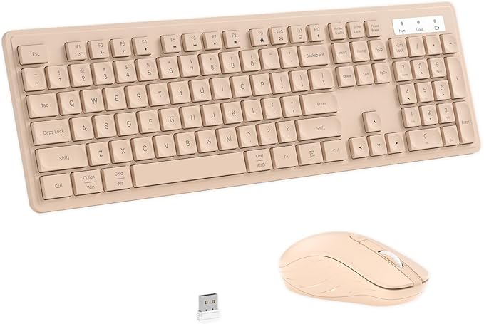 Wireless Keyboard and Mouse, 2.4GHz Cordless Keyboard Mouse Combo, Optical Mouse, Plug and Play USB Receiver, Compatible with Windows, Mac, Laptop, and PC๏ผMilk Tea๏ผ
