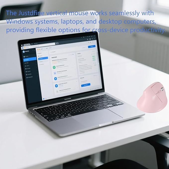 Wireless Ergonomic Vertical Mouse - Silent Clicks, Comfortable Grip & Carpal Tunnel Relief - Ideal for Office Work, Home Use & Multi-Device Compatibility (Pink)