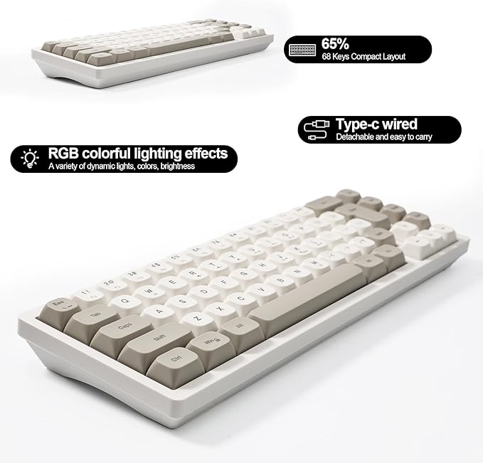 Wired RGB Gaming Membrance Keyboard. 65 Percent Mini Creamy LED Computer Keyboard .Small Ergonomic Clicky Teclado with ABS Backlit Unreplaceable Keycaps. for PC Laptop MAC Gamer. (Gray)