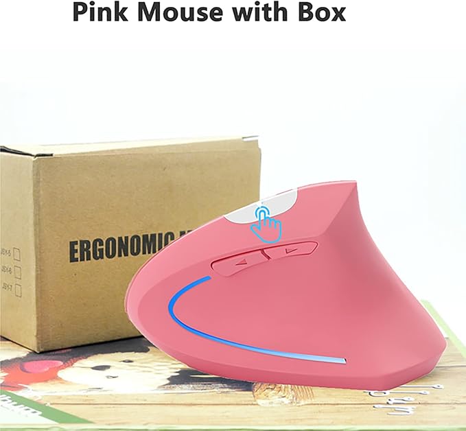 Vertical Mouse, 2.4G Wireless Ergonomic Optical Mouse 800/1200 /1600 DPI 6 Buttons Right Handed Gaming Mice for Laptop, Desktop, PC, MacBook (Pink)
