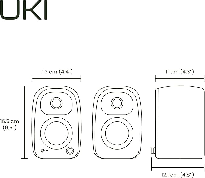 Kanto UKI 100 W Active Desktop Computer Speakers with Bluetooth and USB-C | Intelligent Sub Integration | Headphone Out | Pair | Chalk
