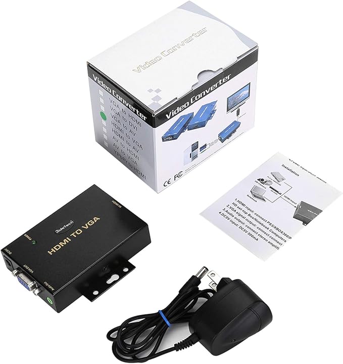 JideTech HDMI to VGA Converter with 3.5mm Audio Supports 1080P for PC Laptop Display Computer Mac Projector